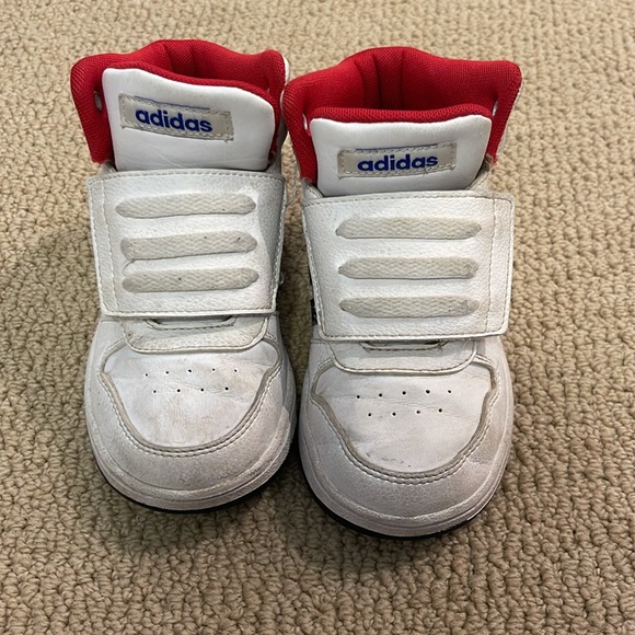 Kids White and black Adidas High Tops. Velcro- size 9T - Picture 2 of 7